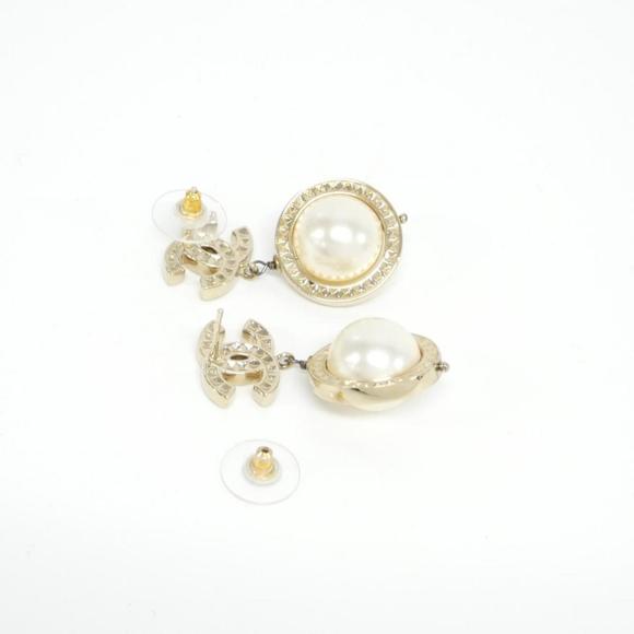 CHANEL Classic CC Logo Crystal Stud Earrings Silver Tone 53137 - Picture 3 of 3